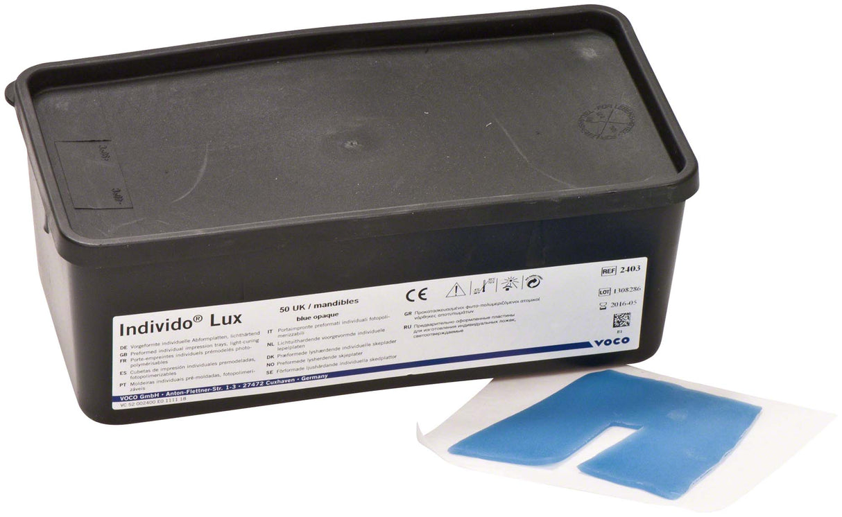 Individo Lux Light-Cured Custom Tray Material for Maxillae or Mandibles, Blue