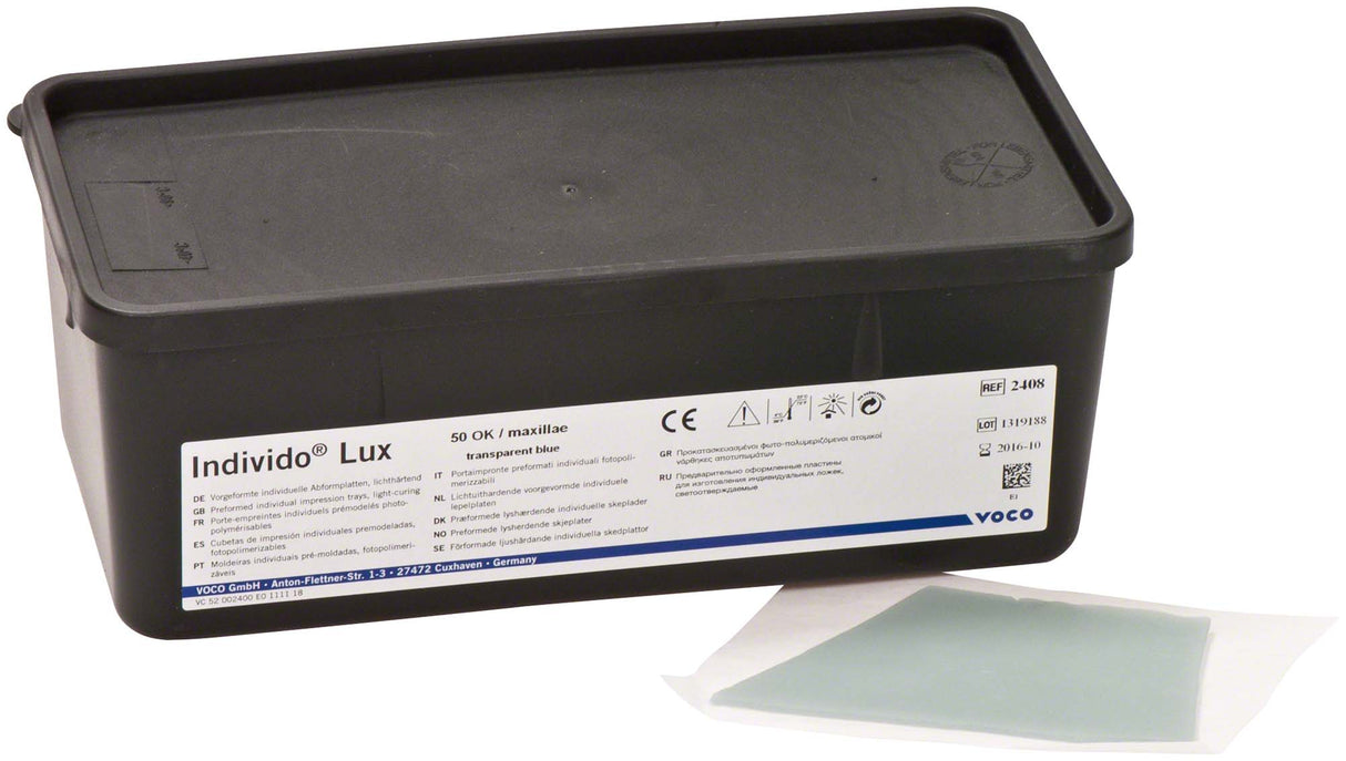 Individo Lux Light-Cured Custom Tray Material for Maxillae or Mandibles, Blue