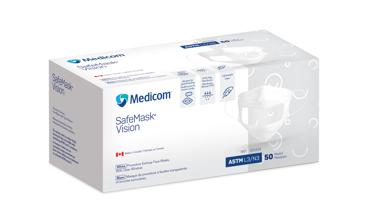 SafeMask® Vision Procedure Earloop Face Mask, White Level 3 - 50/Box