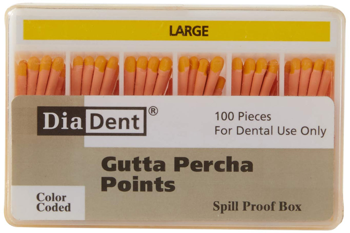 Gutta Percha Points ISO Sizes Nonmarked – Auxiliary Sizes, Spill-Proof Box, 100/Pkg - Large - EXP - 07/2021