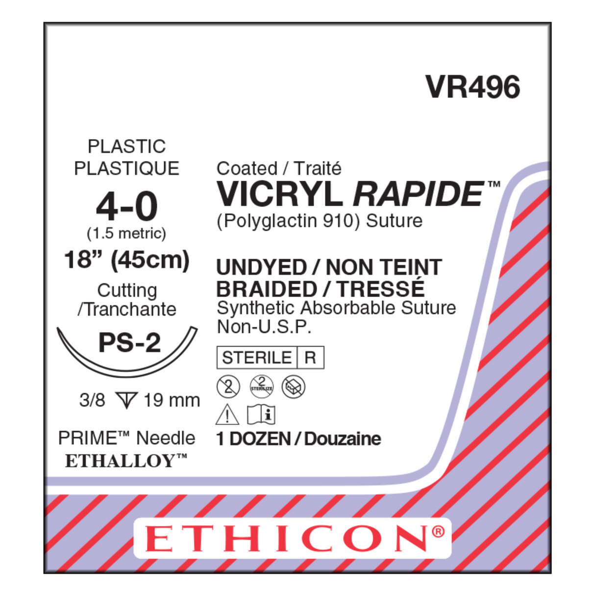 Coated VICRYL™ RAPIDE Sutures Absorbable – 3/8 Circle, Reverse Cutting, 18", 12/Pkg | Clearance