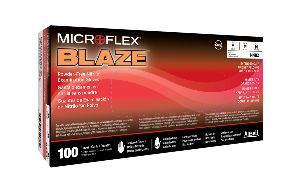 MICROFLEX® Blaze® N48 - Orange Nitrile Exam Gloves - 100/Box