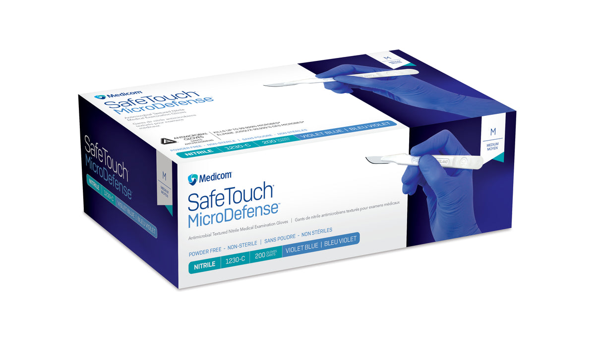 SafeTouch® MicroDefense™ Antimicrobial Nitrile Exam Gloves – Powder Free, Nonsterile, Violet Blue