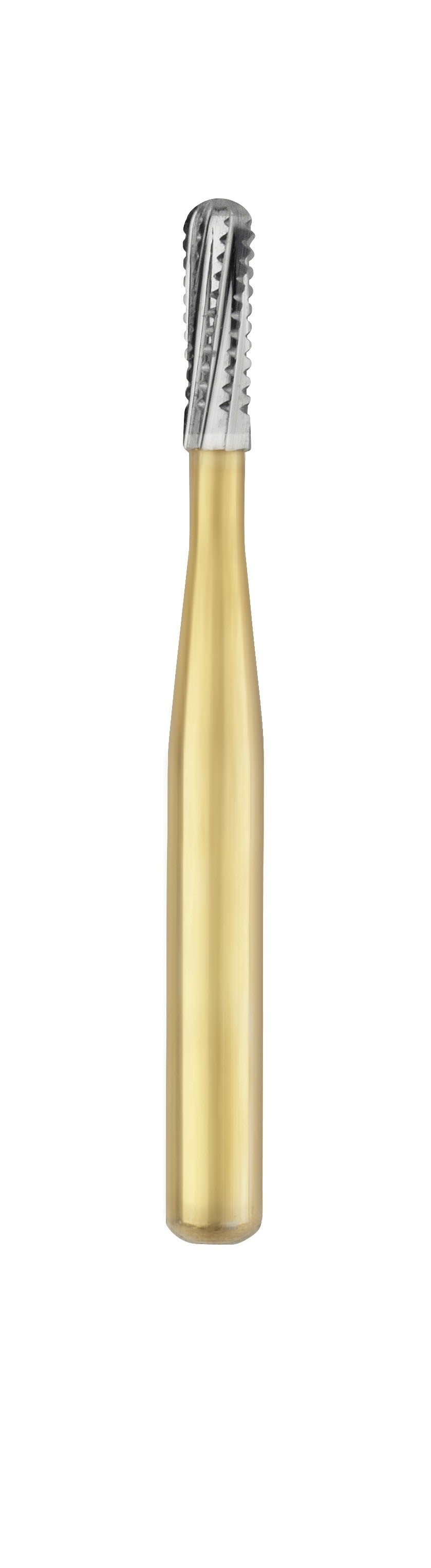 Great White® Gold Series Carbide Burs – FGSS, Straight Fissure Round End, # GW2S, 1.2 mm Diameter, 3.8mm Length