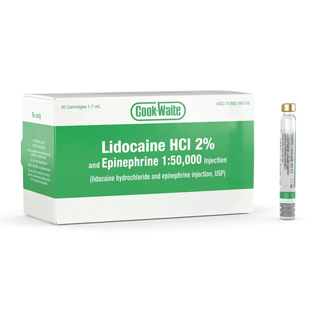 Lidocaine HCl 2% and Epinephrine Injection Cartridges, 50/Pkg