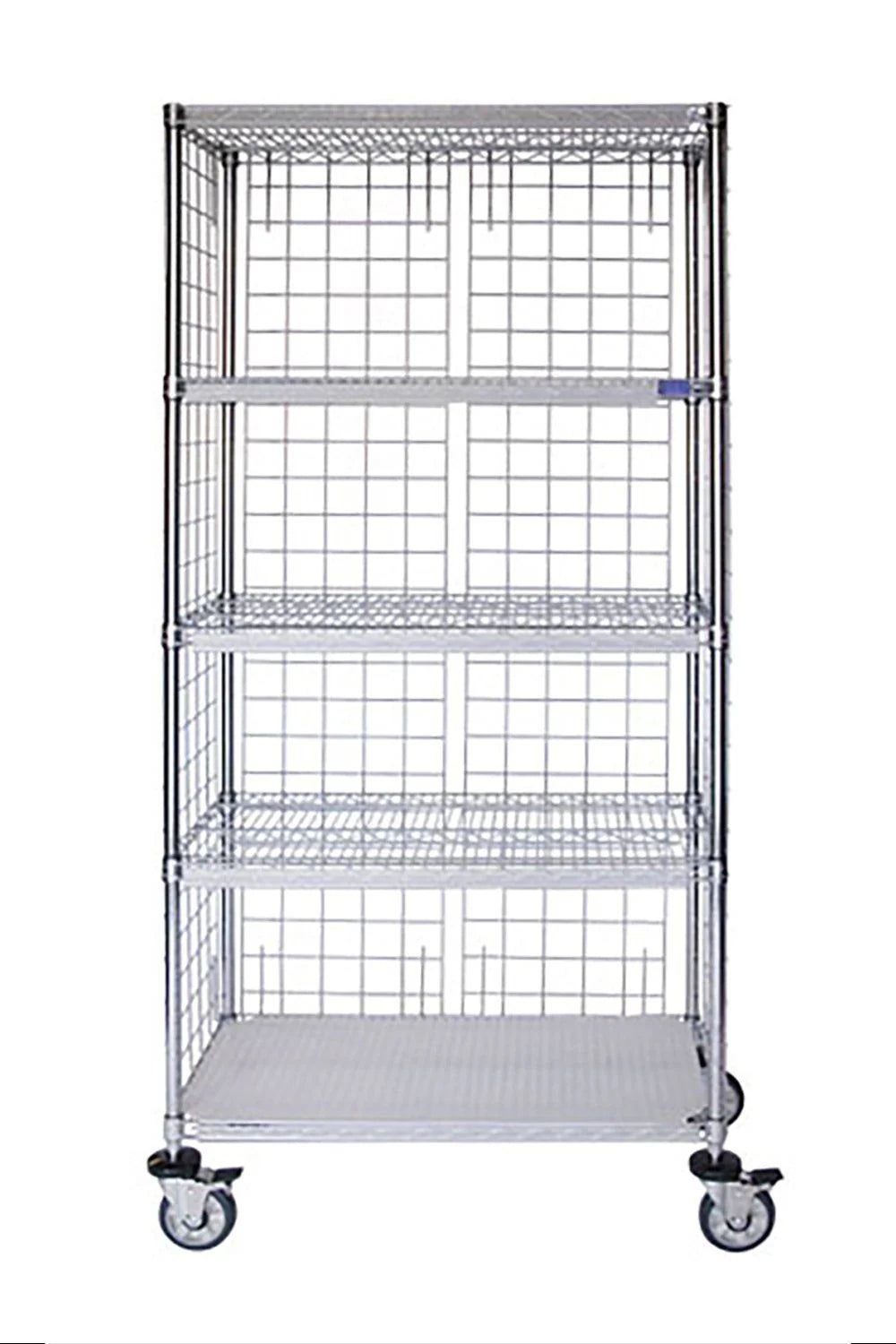 Cart, Mobile Wire Shelving, 5-Tier, Enclosed Braking Complete Units, Depth 24"