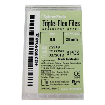 Triple-Flex Stainless Steel Endo Files – 25 mm Length, 6/Pkg