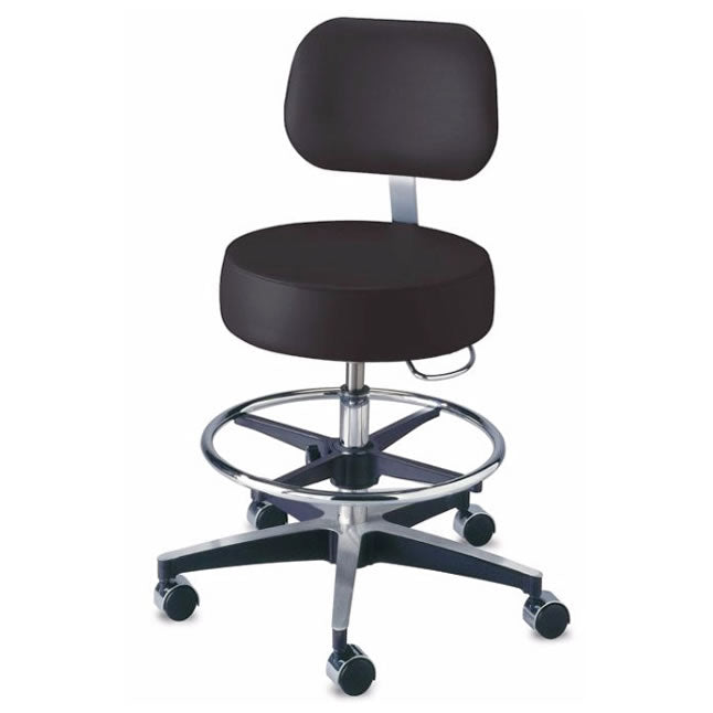 Exam Stool, Pneumatic, with Back, Seamless Upholstery and Foot Ring