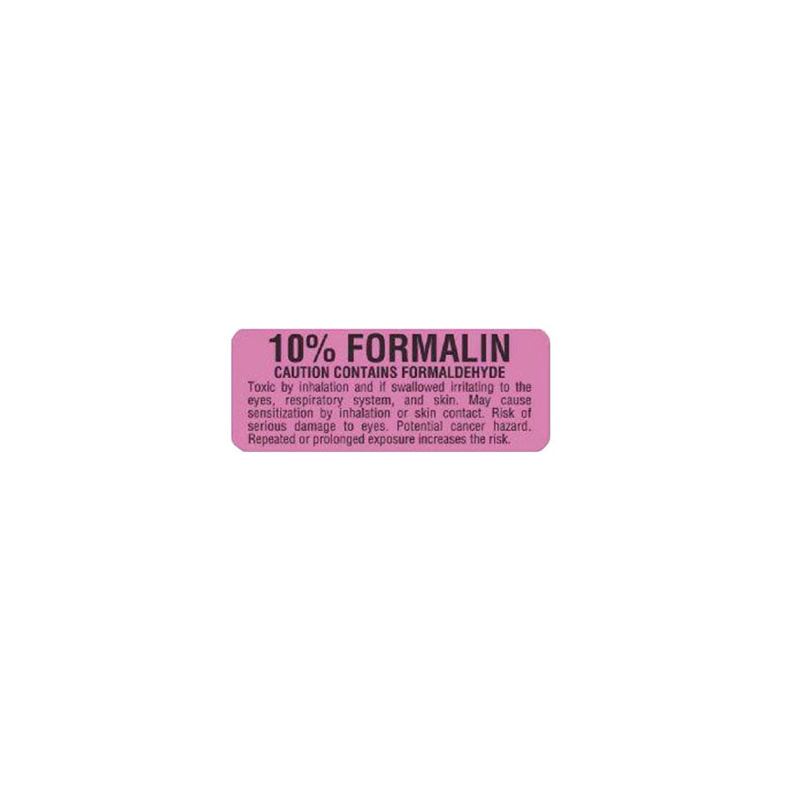 Laboratory Label, 10% Formalin, W7/8" x L2-1/4" Fluorescent Pink