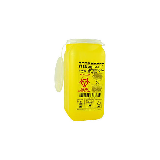 Tray Sharps Collector, Yellow with funnel entry