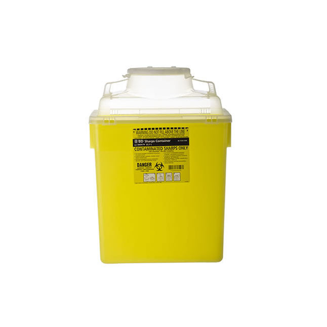 Sharps Collector, Nestable, 22.7L, with Large Funnel Entry, Natural Top, Yellow Base