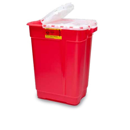 Sharps Container, 17 gal Hinge Top, Red