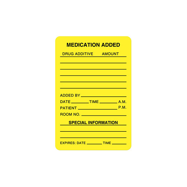 IV Medication Added Label, Fluorescent Yellow