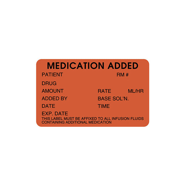 IV Medication Added Label, Fluorescent Red