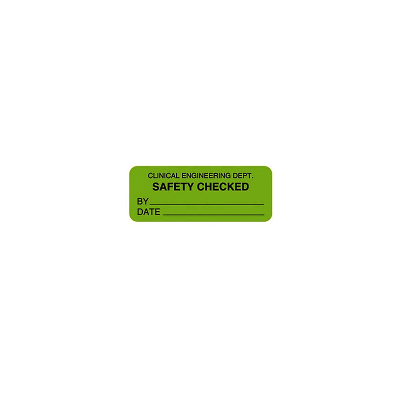 Clinical Engineering Safety Checked Label, Fluorescent Green