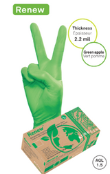 Aurelia® Renew™ Biodegradable Nitrile Exam Gloves – Powder Free, Latex Free, 2.2 ml Thickness, Green Apple, 300/Pkg