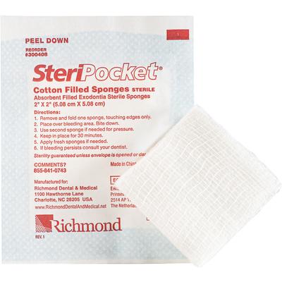 SteriPocket® Nonwoven Cotton Filled 2" x 2" Sponges – 2 Sponges/Pack, 300 Packs/Case