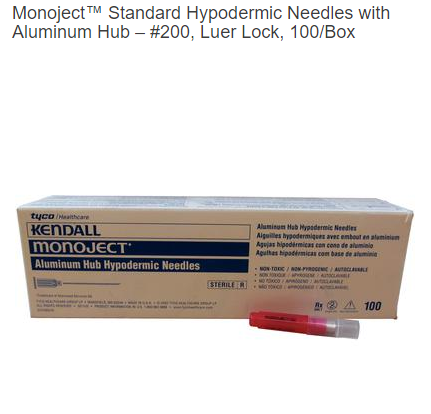 Monoject™ Standard Hypodermic Needles with Aluminum Hub – #200, Luer Lock, 100/Box - 3Z Dental